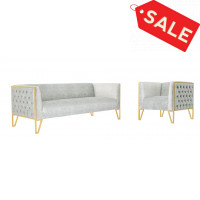 Manhattan Comfort 2-SS548-GY Vector 2-Piece Grey and Gold Sofa and Armchair Set